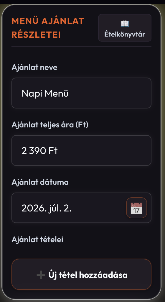1. Lépés: Menü megadása
